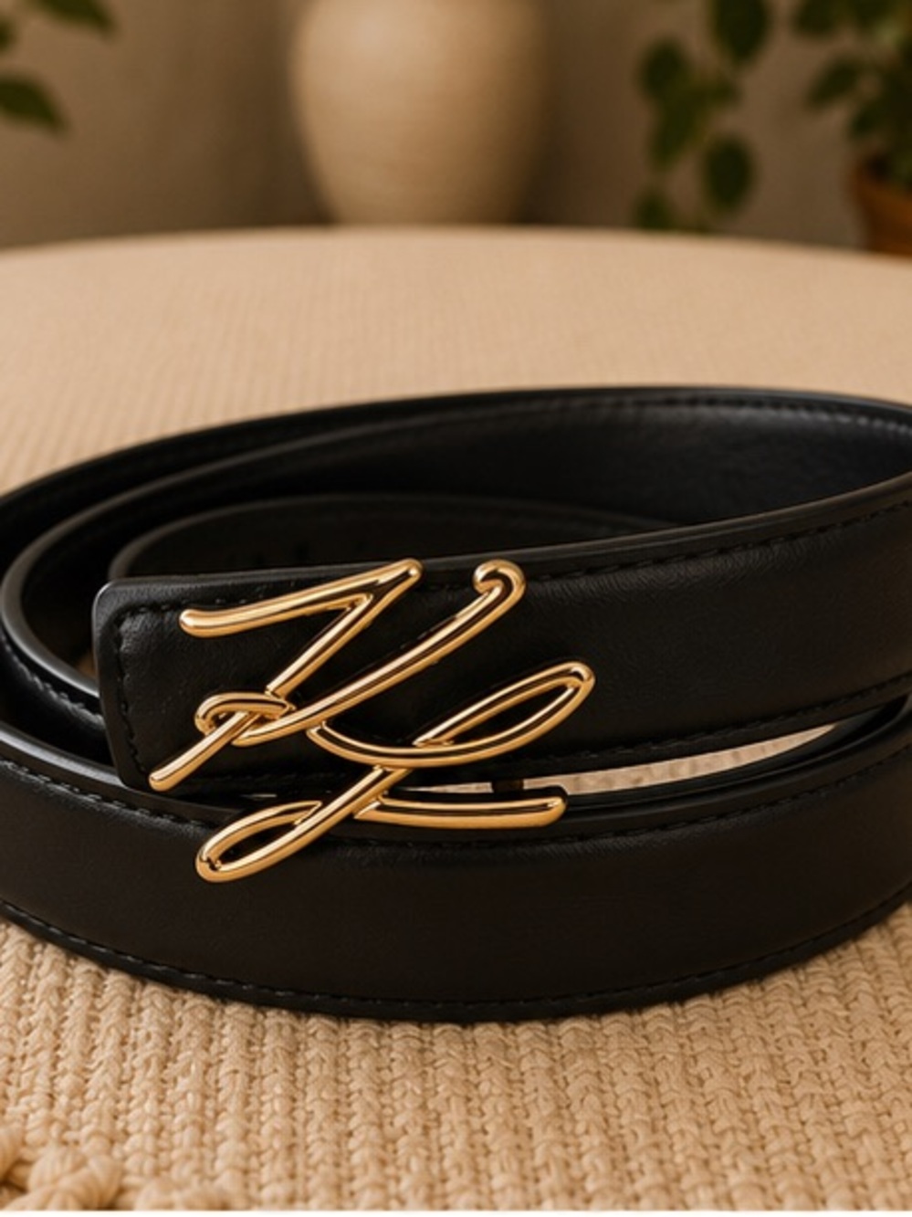 NWT Luxe Black Gold Monogram Buckle Belt